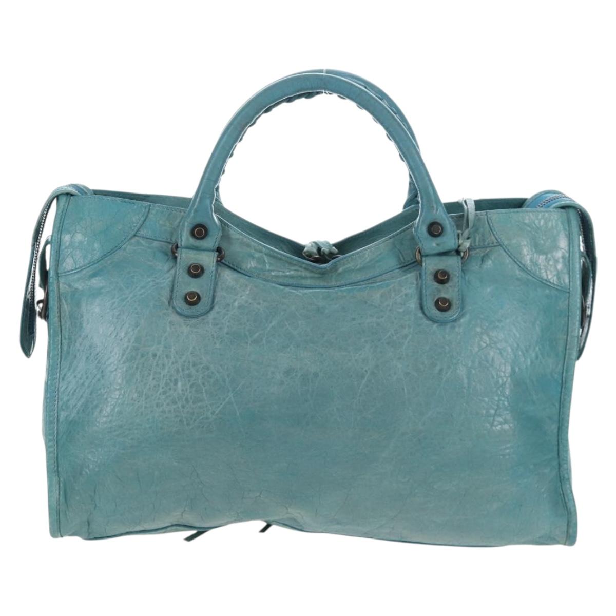 BALENCIAGA The City Hand Bag Leather 2way Light Blue 115748 Auth am12583V