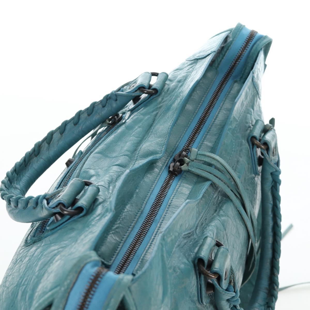 BALENCIAGA The City Hand Bag Leather 2way Light Blue 115748 Auth am12583V