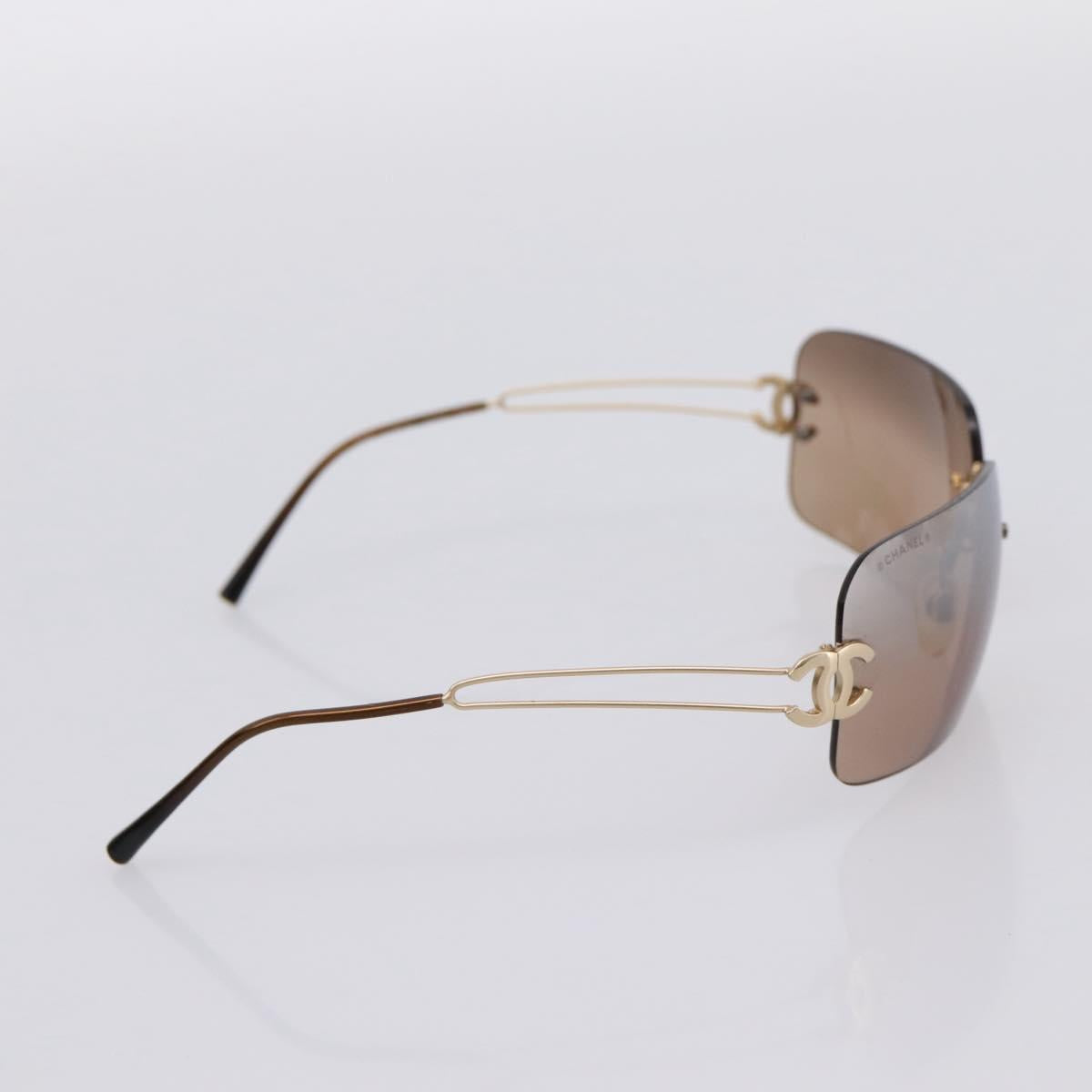 CHANEL CC Rimless Sunglasses metal Brown CC Auth am12584M