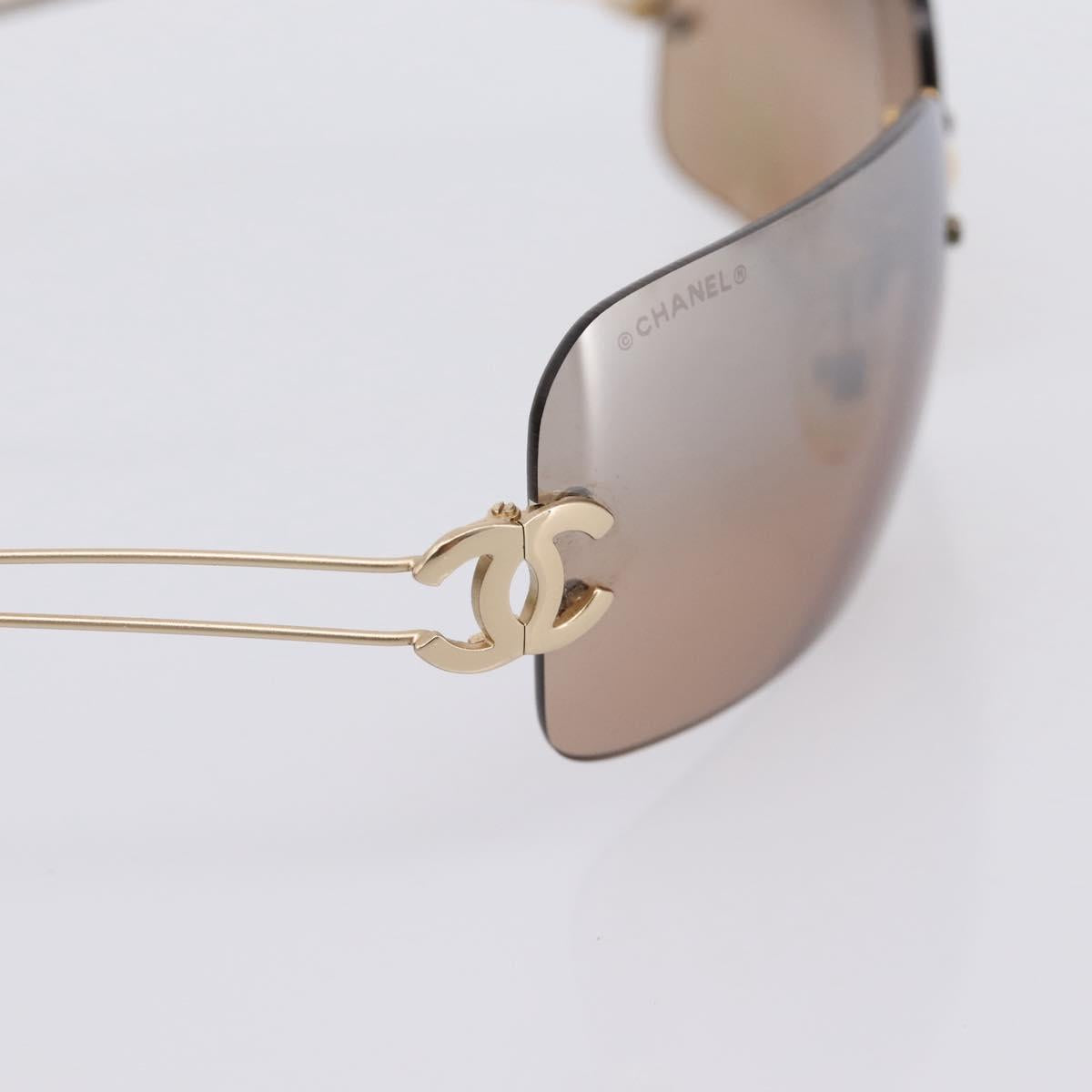 CHANEL CC Rimless Sunglasses metal Brown CC Auth am12584M