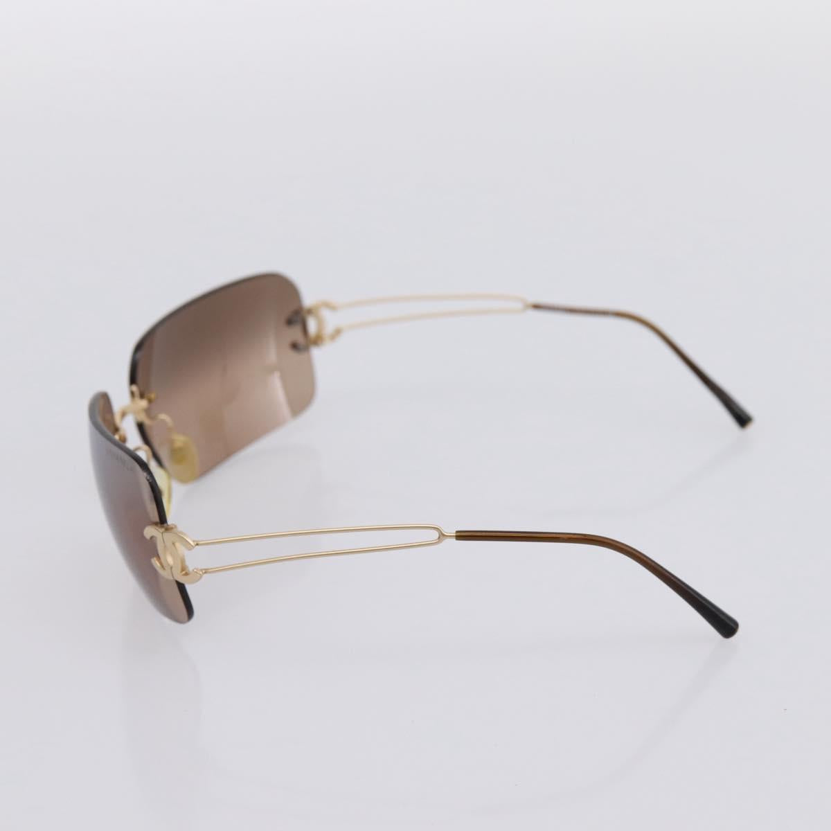 CHANEL CC Rimless Sunglasses metal Brown CC Auth am12584M