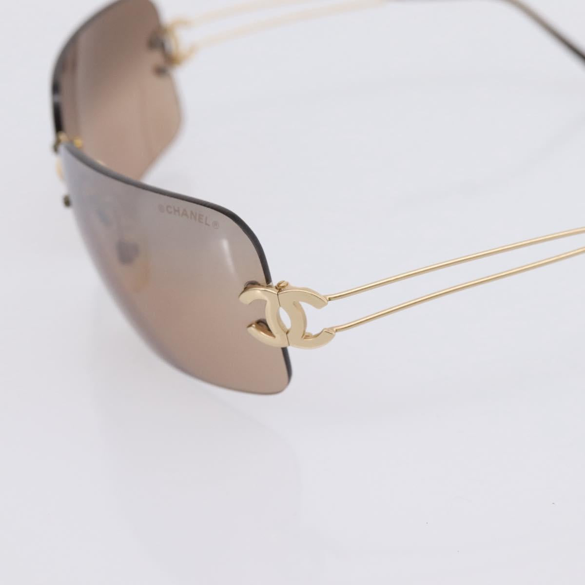 CHANEL CC Rimless Sunglasses metal Brown CC Auth am12584M