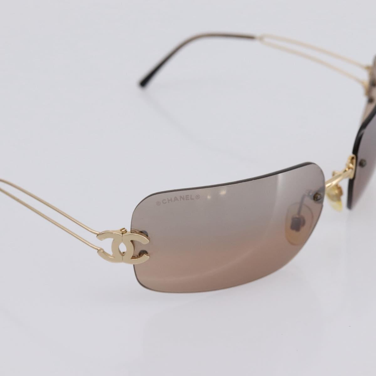 CHANEL CC Rimless Sunglasses metal Brown CC Auth am12584M