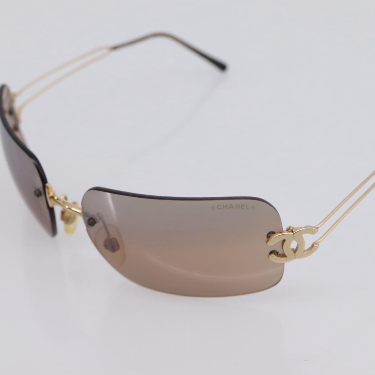 CHANEL CC Rimless Sunglasses metal Brown CC Auth am12584M