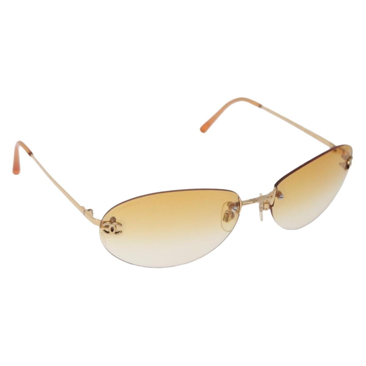 CHANEL CC Rimless Sunglasses metal Orange CC Auth am12585M