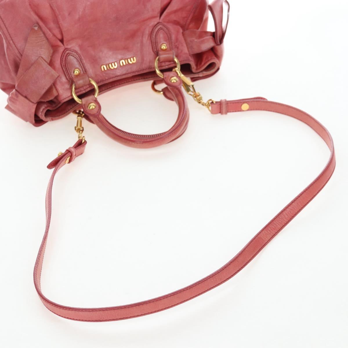 Miu Miu Side Ribbon Hand Bag Leather 2way Pink Gold Auth am12586V