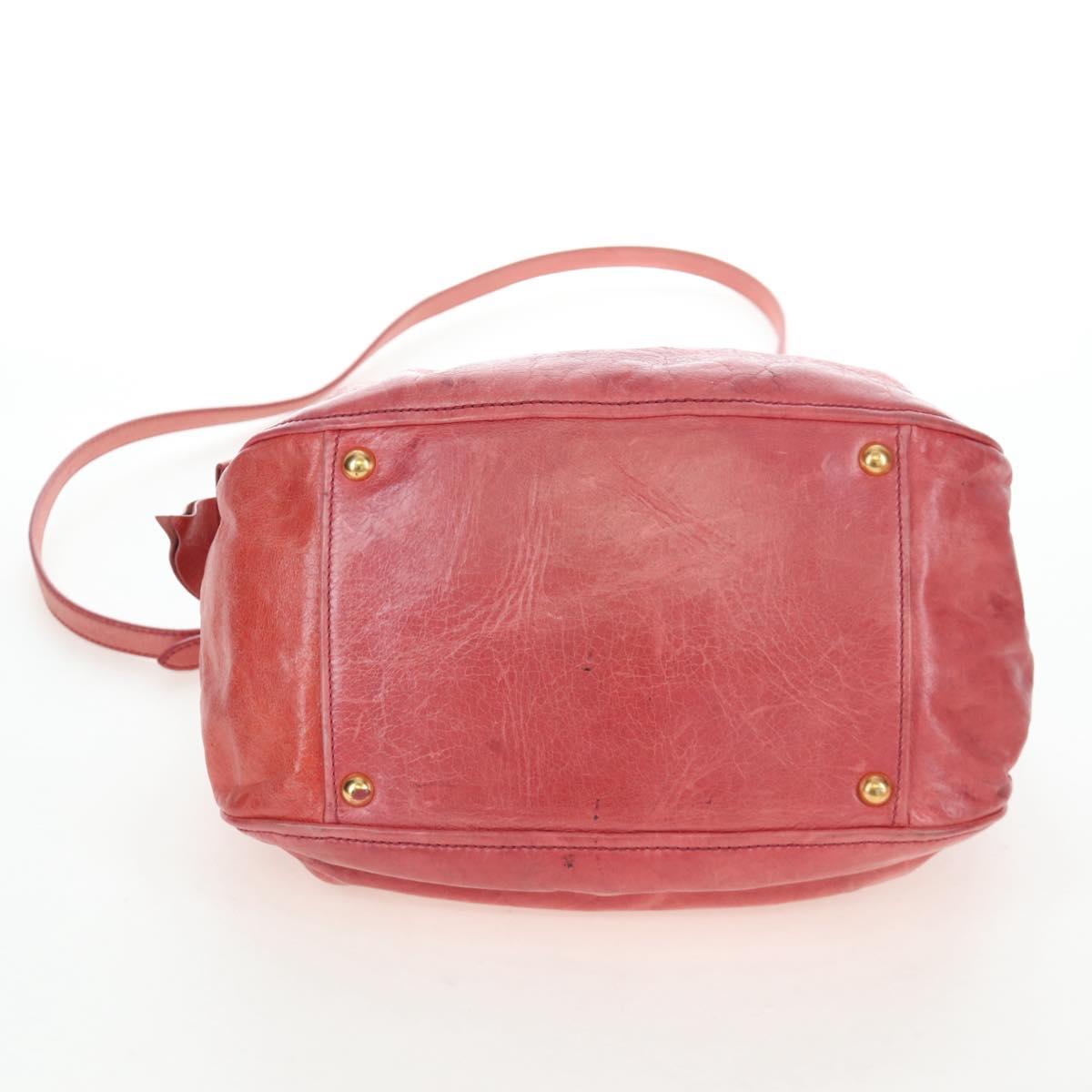 Miu Miu Side Ribbon Hand Bag Leather 2way Pink Gold Auth am12586V