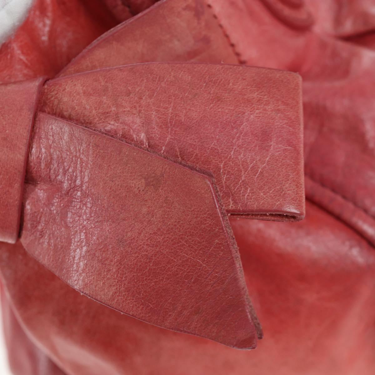 Miu Miu Side Ribbon Hand Bag Leather 2way Pink Gold Auth am12586V