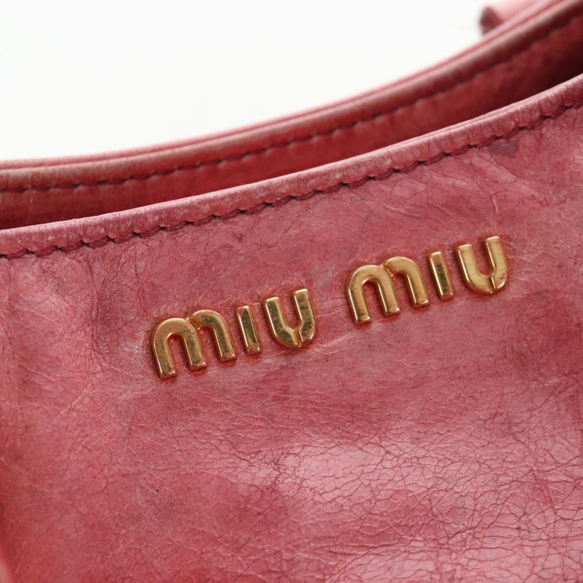 Miu Miu Side Ribbon Hand Bag Leather 2way Pink Gold Auth am12586V