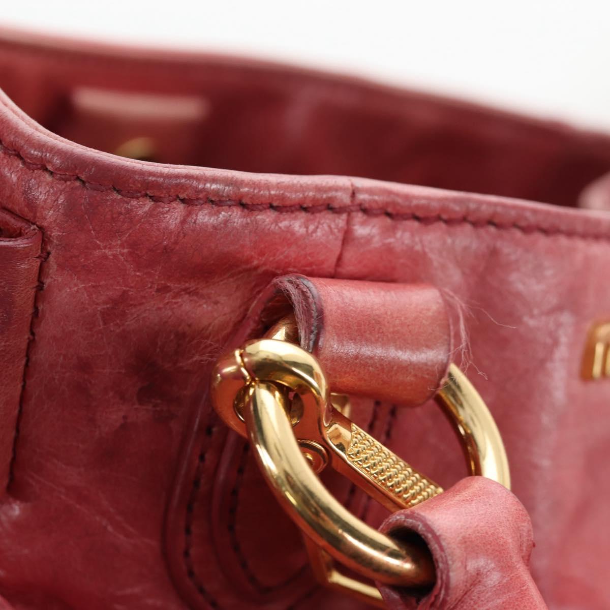 Miu Miu Side Ribbon Hand Bag Leather 2way Pink Gold Auth am12586V