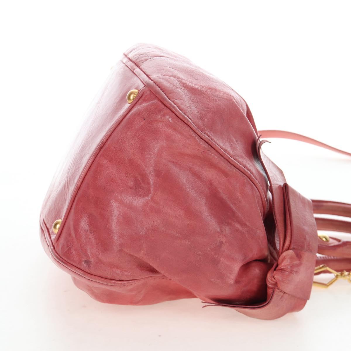 Miu Miu Side Ribbon Hand Bag Leather 2way Pink Gold Auth am12586V