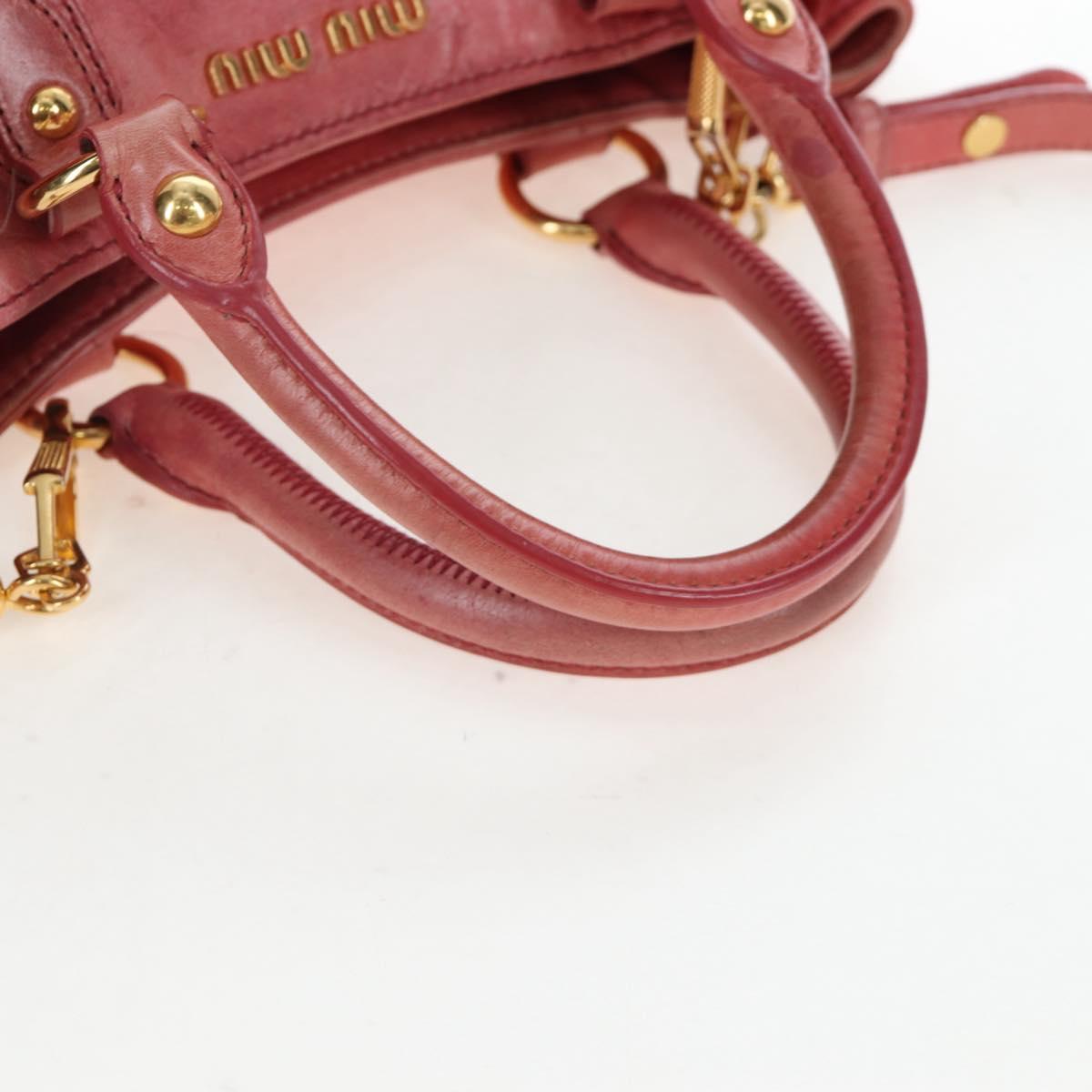Miu Miu Side Ribbon Hand Bag Leather 2way Pink Gold Auth am12586V