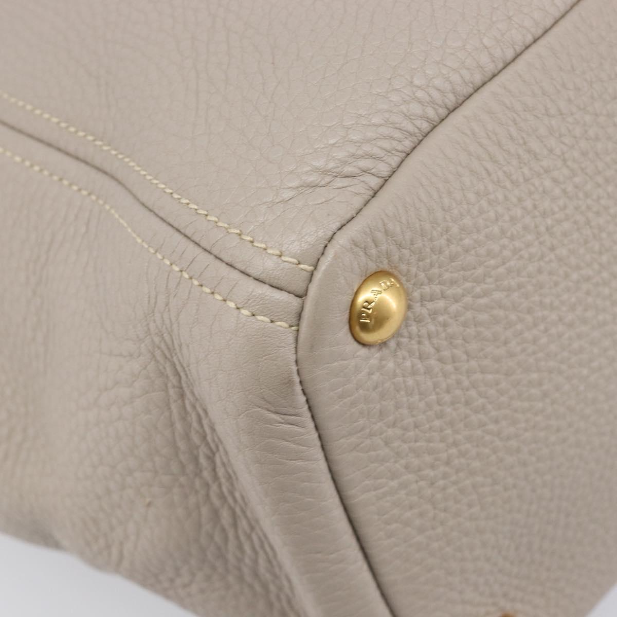 PRADA Tote Bag Taurillon Clemence Leather Gray Gold Auth am12588V