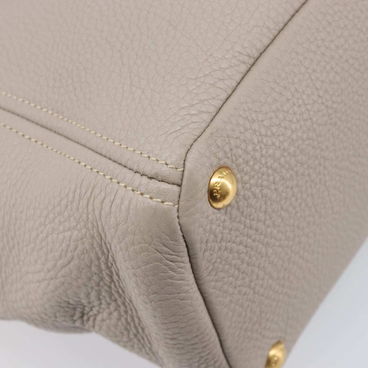 PRADA Tote Bag Taurillon Clemence Leather Gray Gold Auth am12588V
