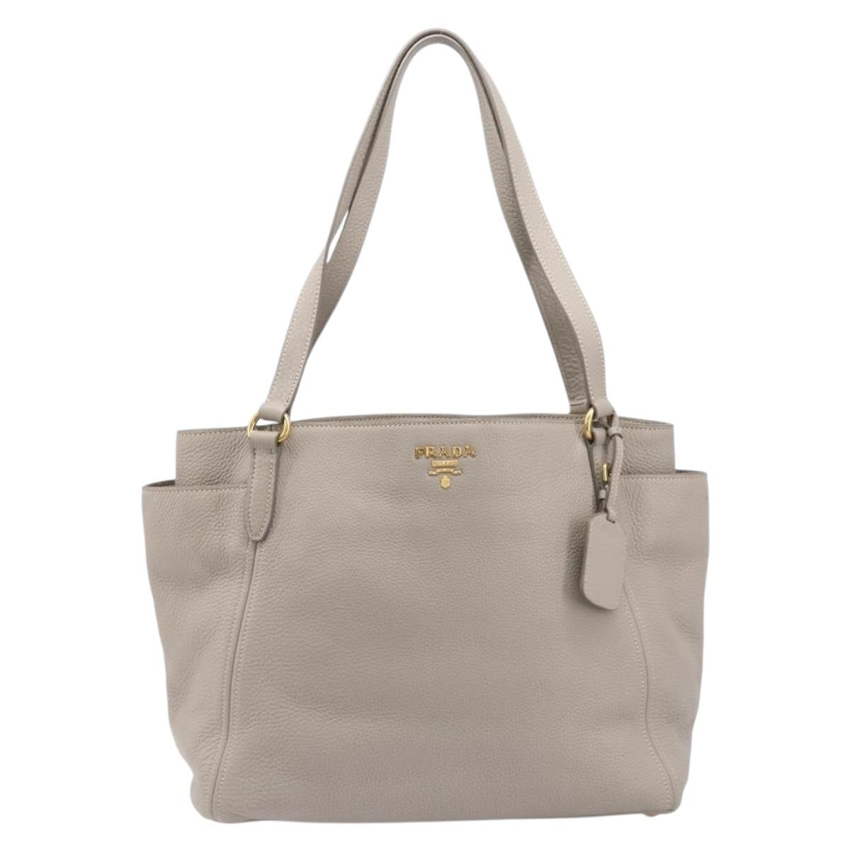 PRADA Tote Bag Taurillon Clemence Leather Gray Gold Auth am12588V