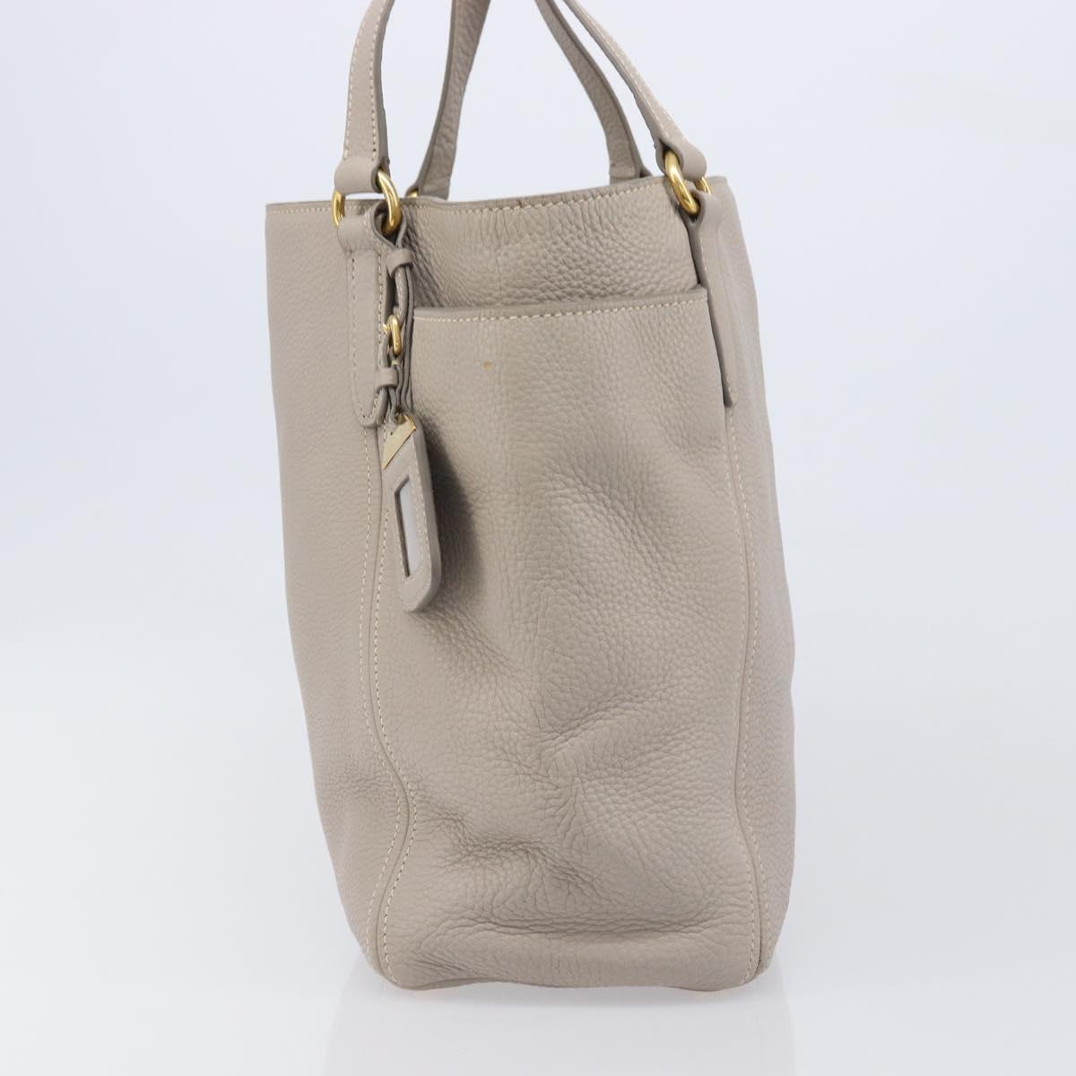 PRADA Tote Bag Taurillon Clemence Leather Gray Gold Auth am12588V