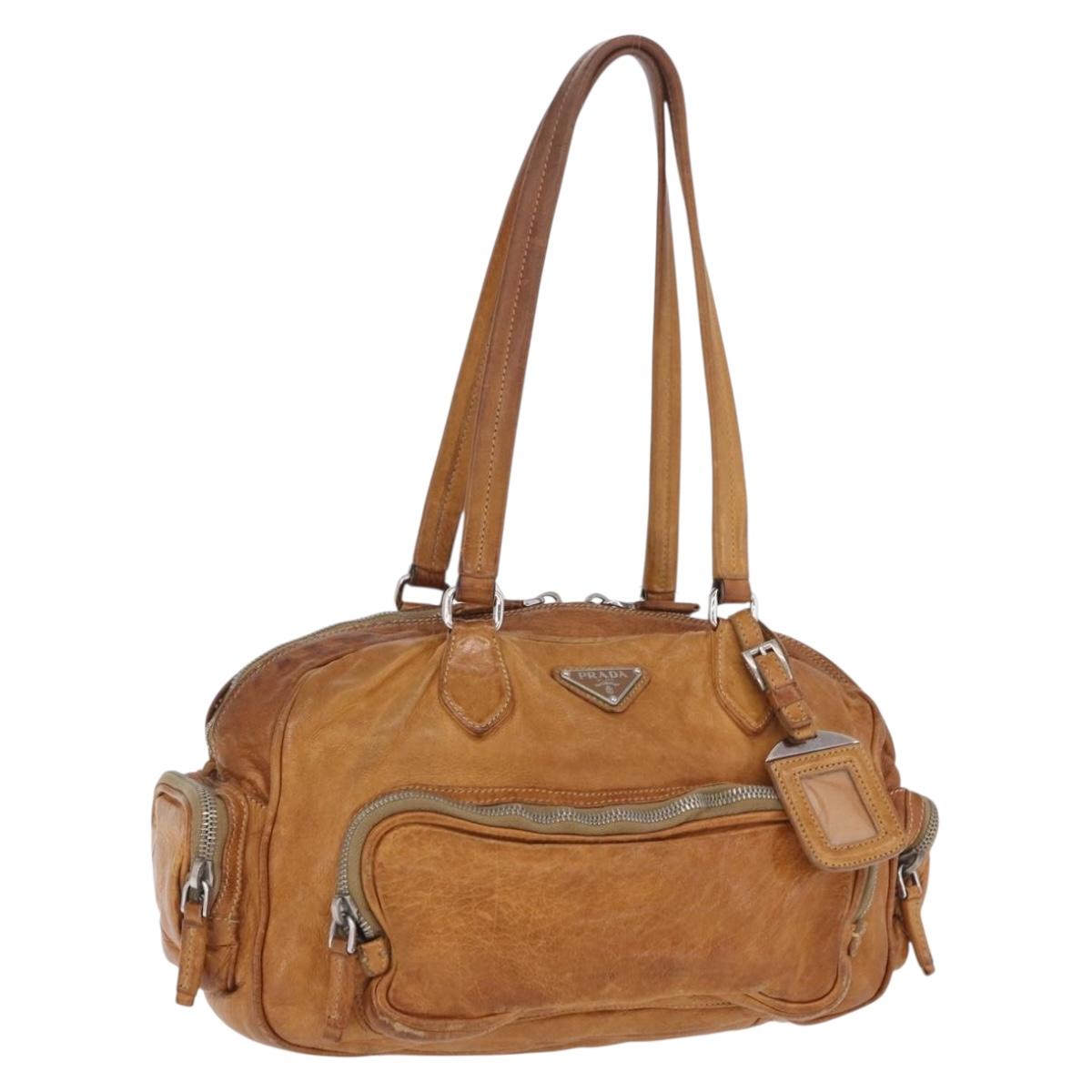 PRADA Hand Bag Leather Brown Silver Auth am12592V