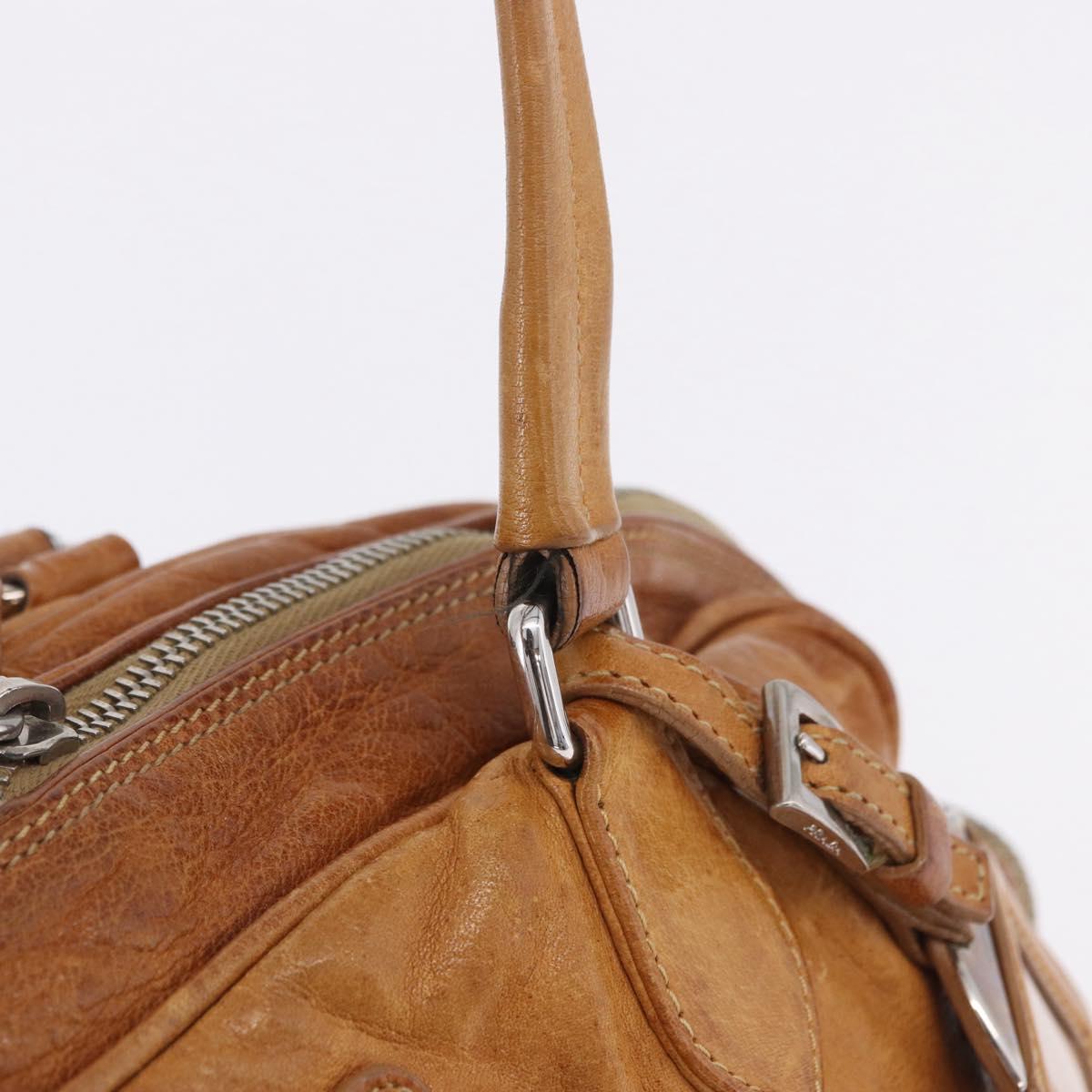 PRADA Hand Bag Leather Brown Silver Auth am12592V