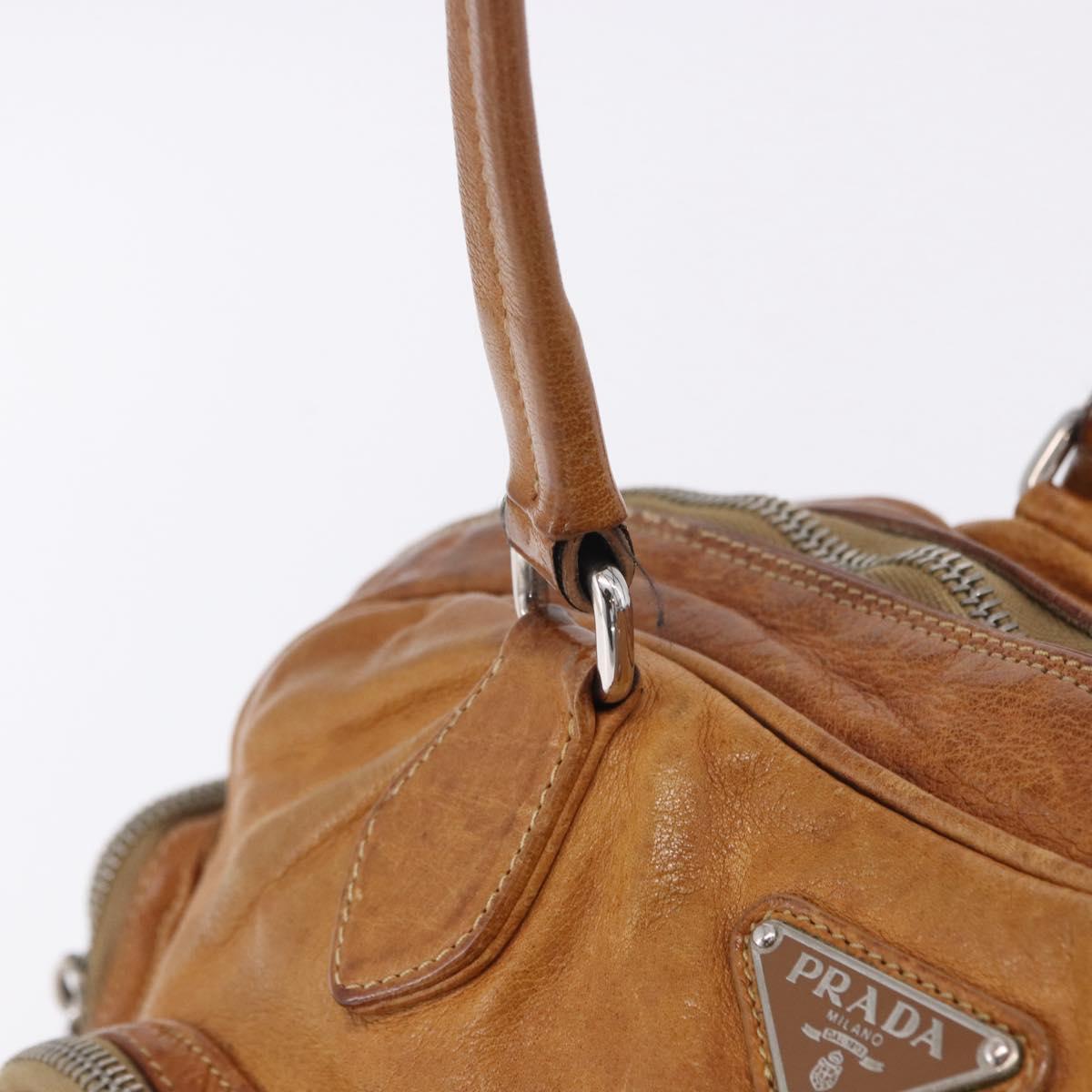 PRADA Hand Bag Leather Brown Silver Auth am12592V