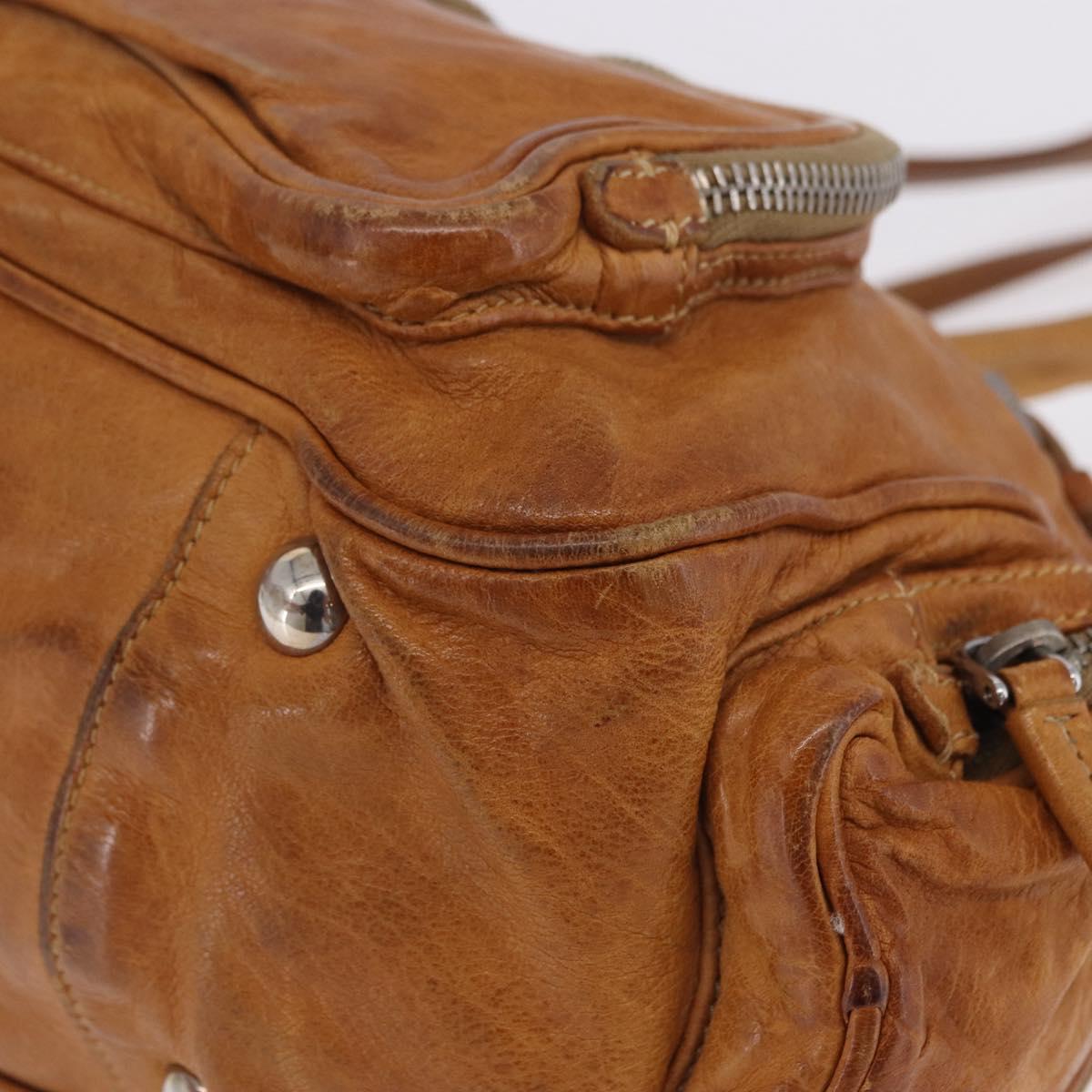 PRADA Hand Bag Leather Brown Silver Auth am12592V