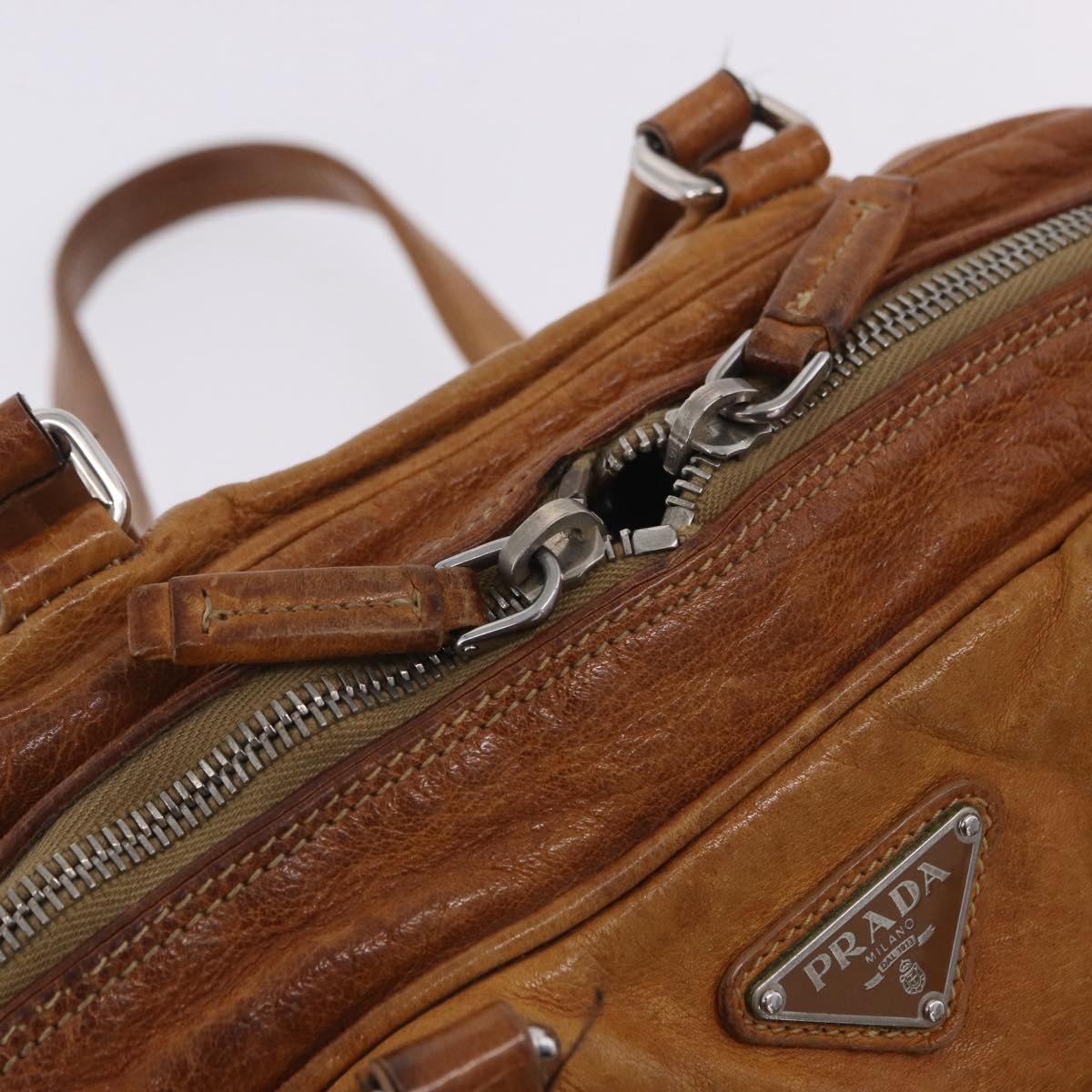 PRADA Hand Bag Leather Brown Silver Auth am12592V