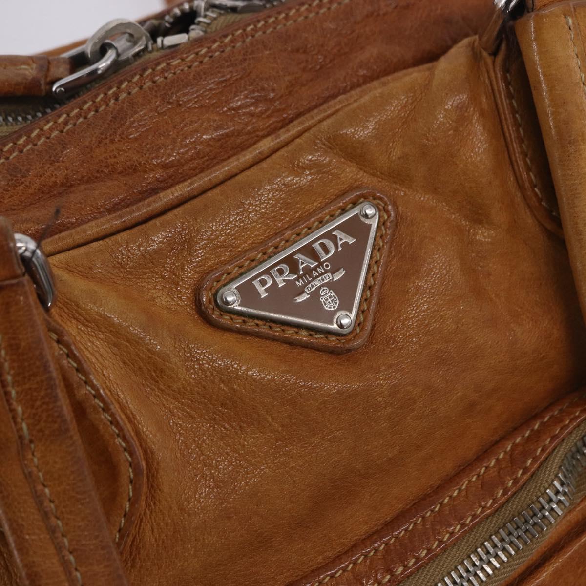 PRADA Hand Bag Leather Brown Silver Auth am12592V