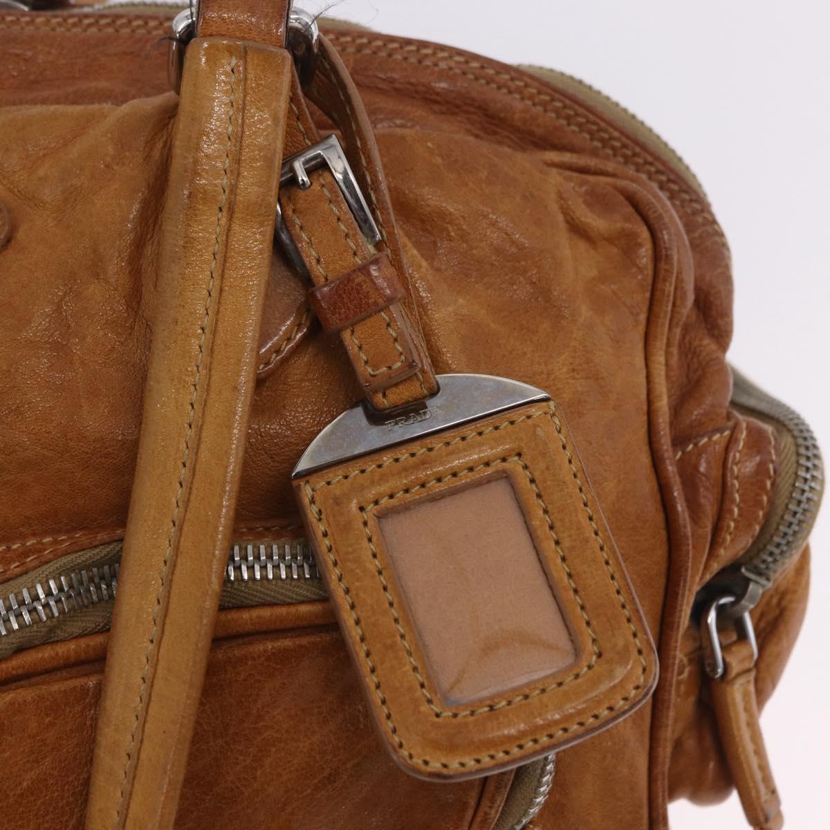 PRADA Hand Bag Leather Brown Silver Auth am12592V