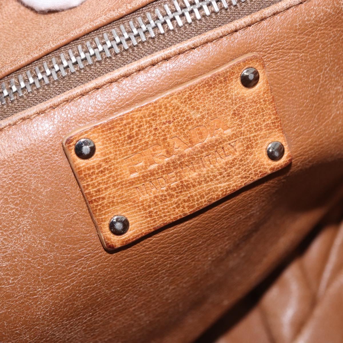 PRADA Hand Bag Leather Brown Silver Auth am12592V