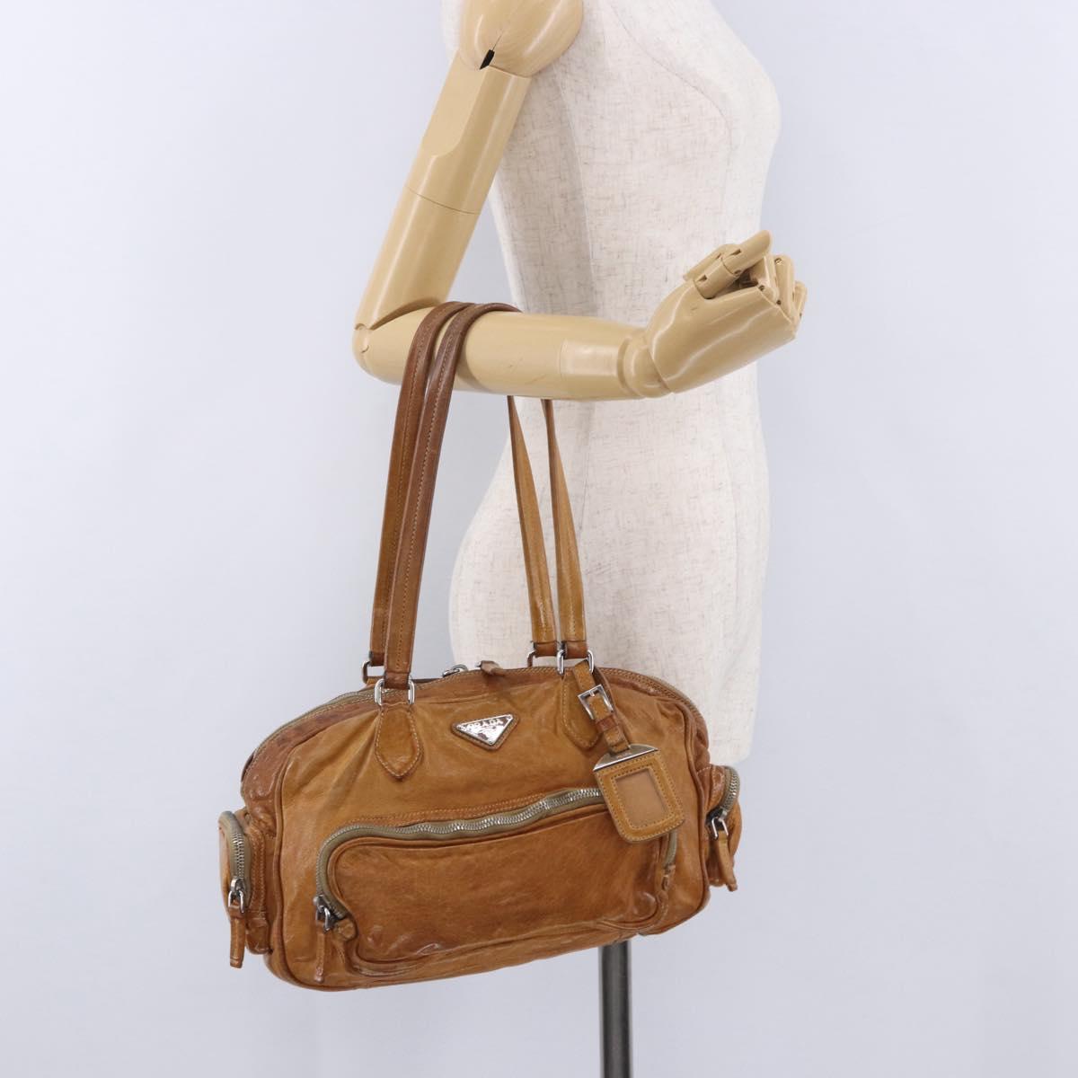 PRADA Hand Bag Leather Brown Silver Auth am12592V