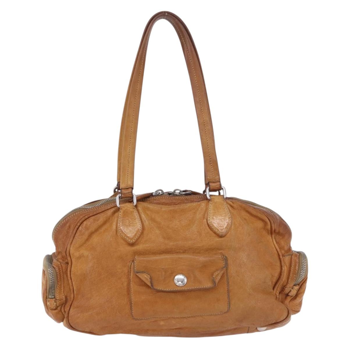 PRADA Hand Bag Leather Brown Silver Auth am12592V