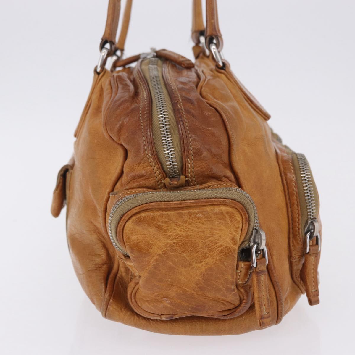 PRADA Hand Bag Leather Brown Silver Auth am12592V