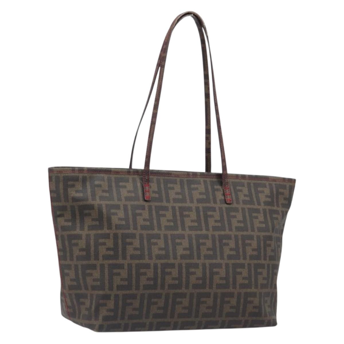 FENDI Zucca Canvas Tote Bag PVC Brown Black Auth am12594V