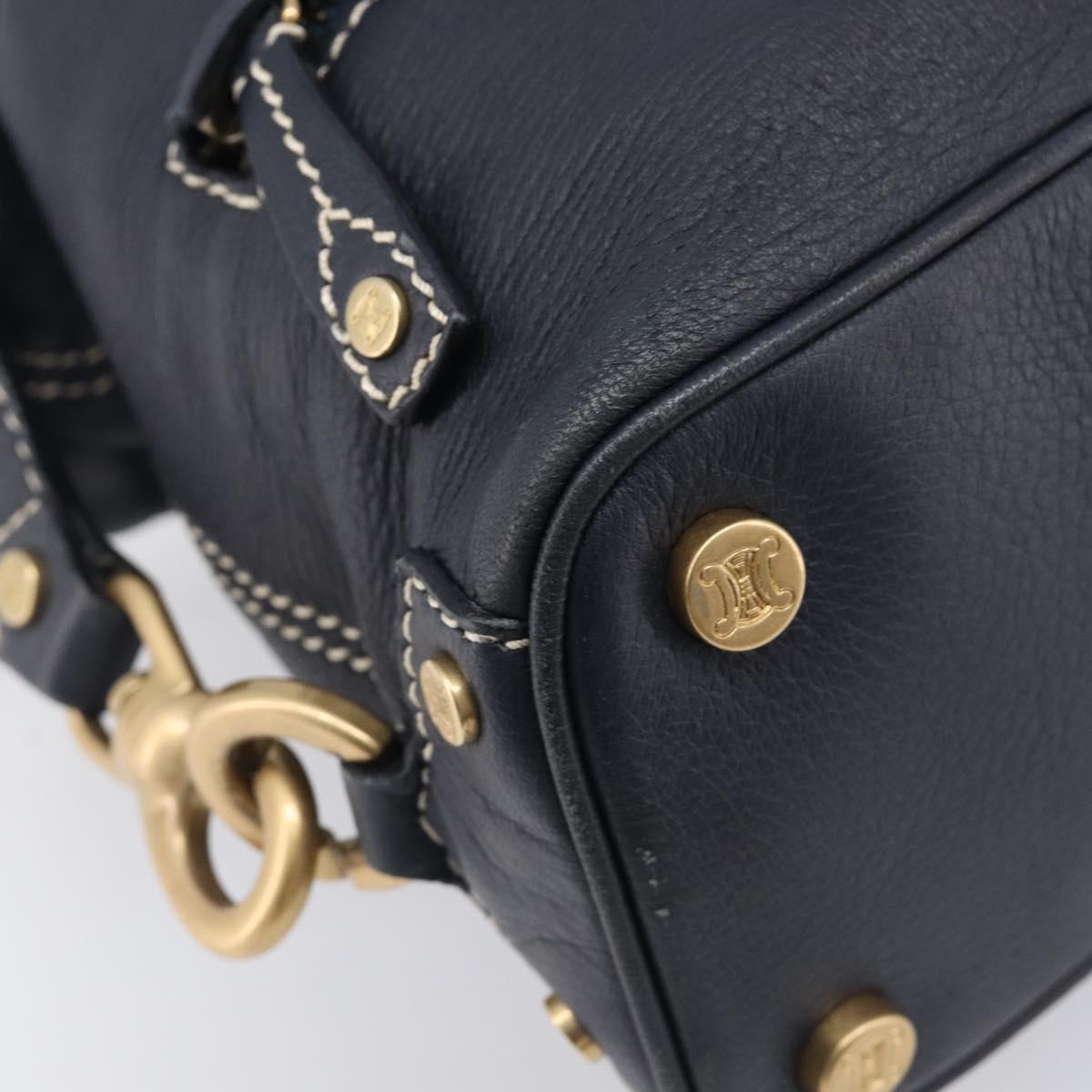 CELINE Hand Bag Leather Black Gold Auth am12599V