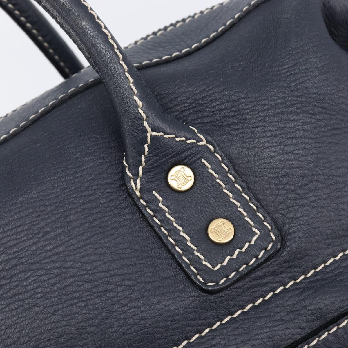 CELINE Hand Bag Leather Black Gold Auth am12599V