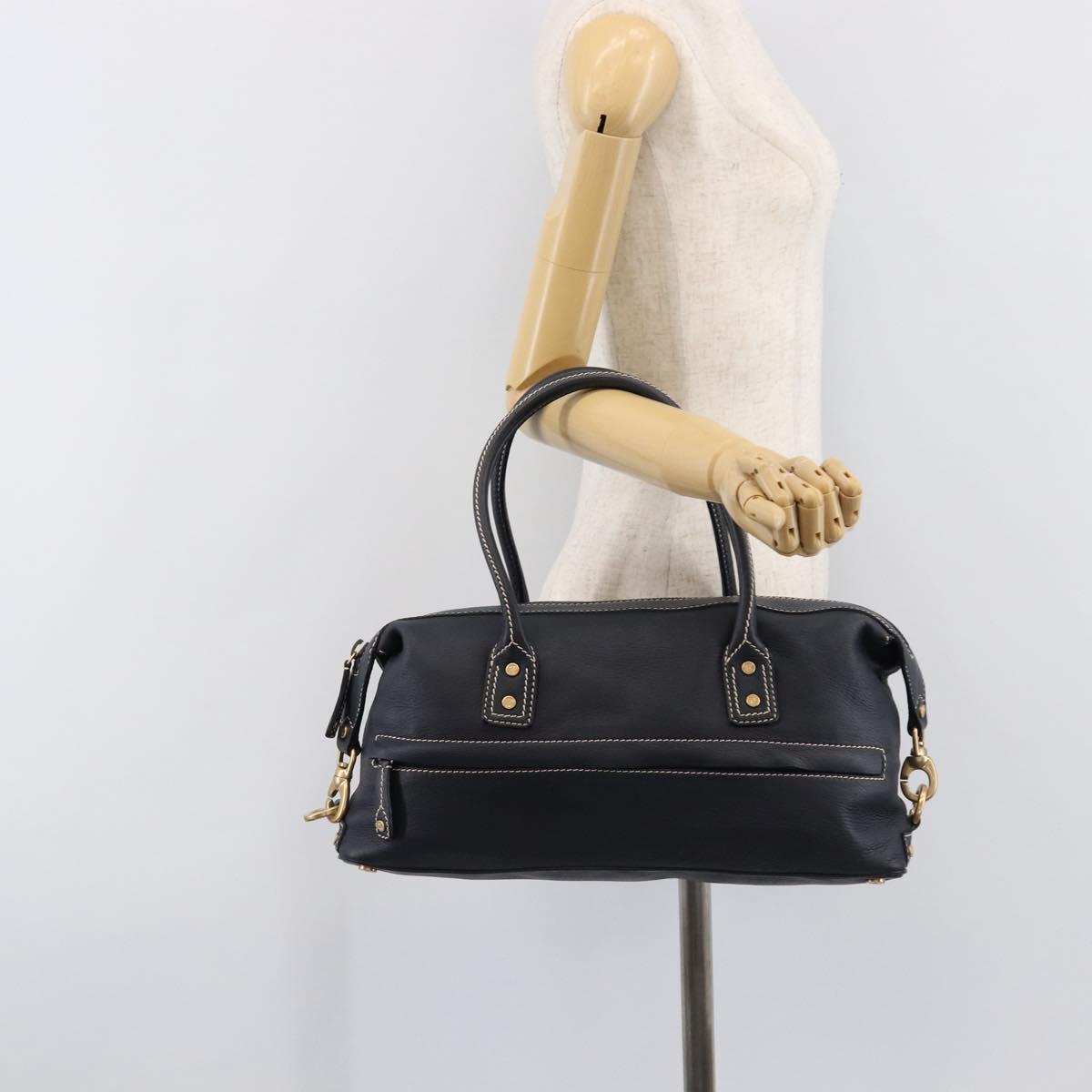 CELINE Hand Bag Leather Black Gold Auth am12599V