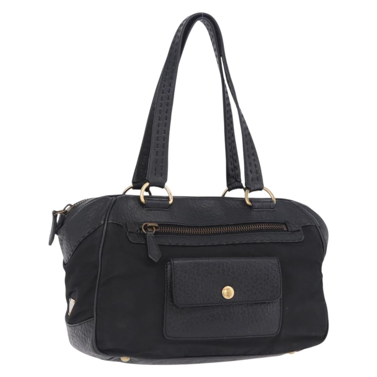 PRADA Shoulder Bag Leather nylon Black Gold Auth am12600V