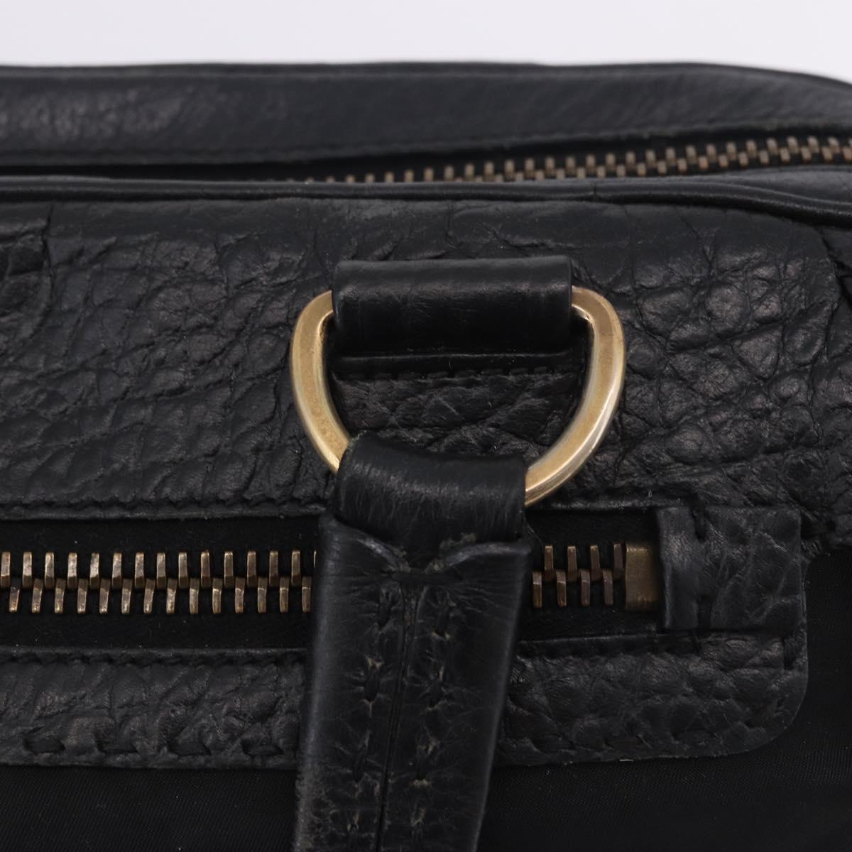 PRADA Shoulder Bag Leather nylon Black Gold Auth am12600V