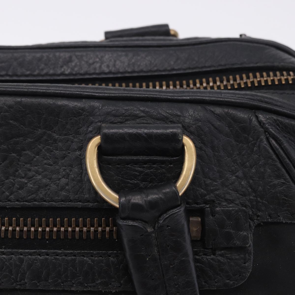 PRADA Shoulder Bag Leather nylon Black Gold Auth am12600V