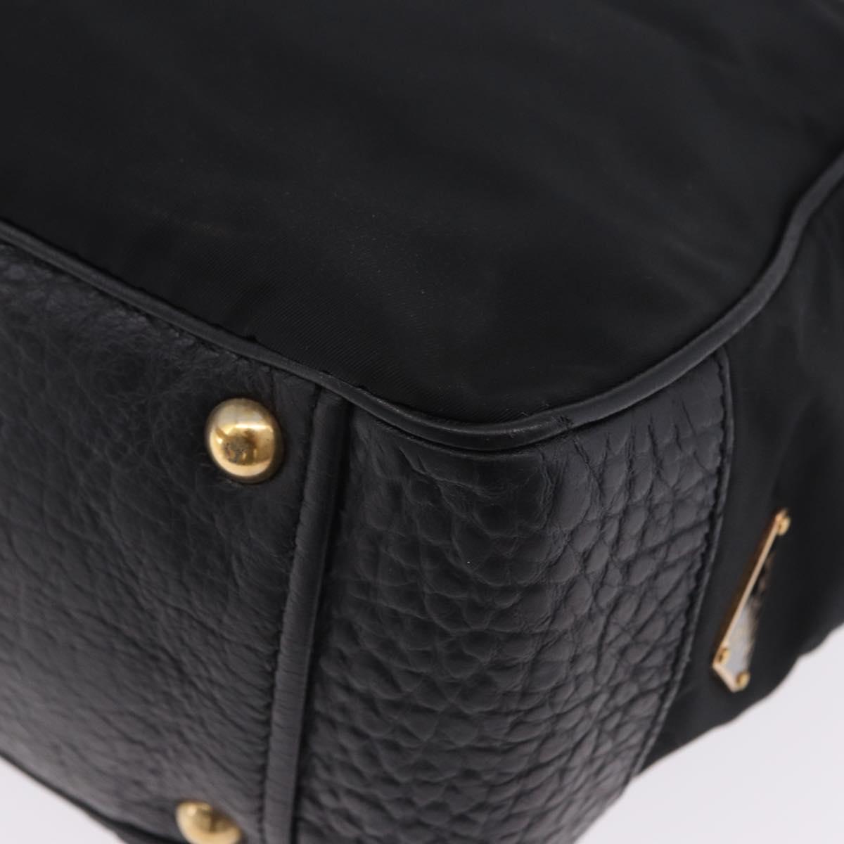 PRADA Shoulder Bag Leather nylon Black Gold Auth am12600V
