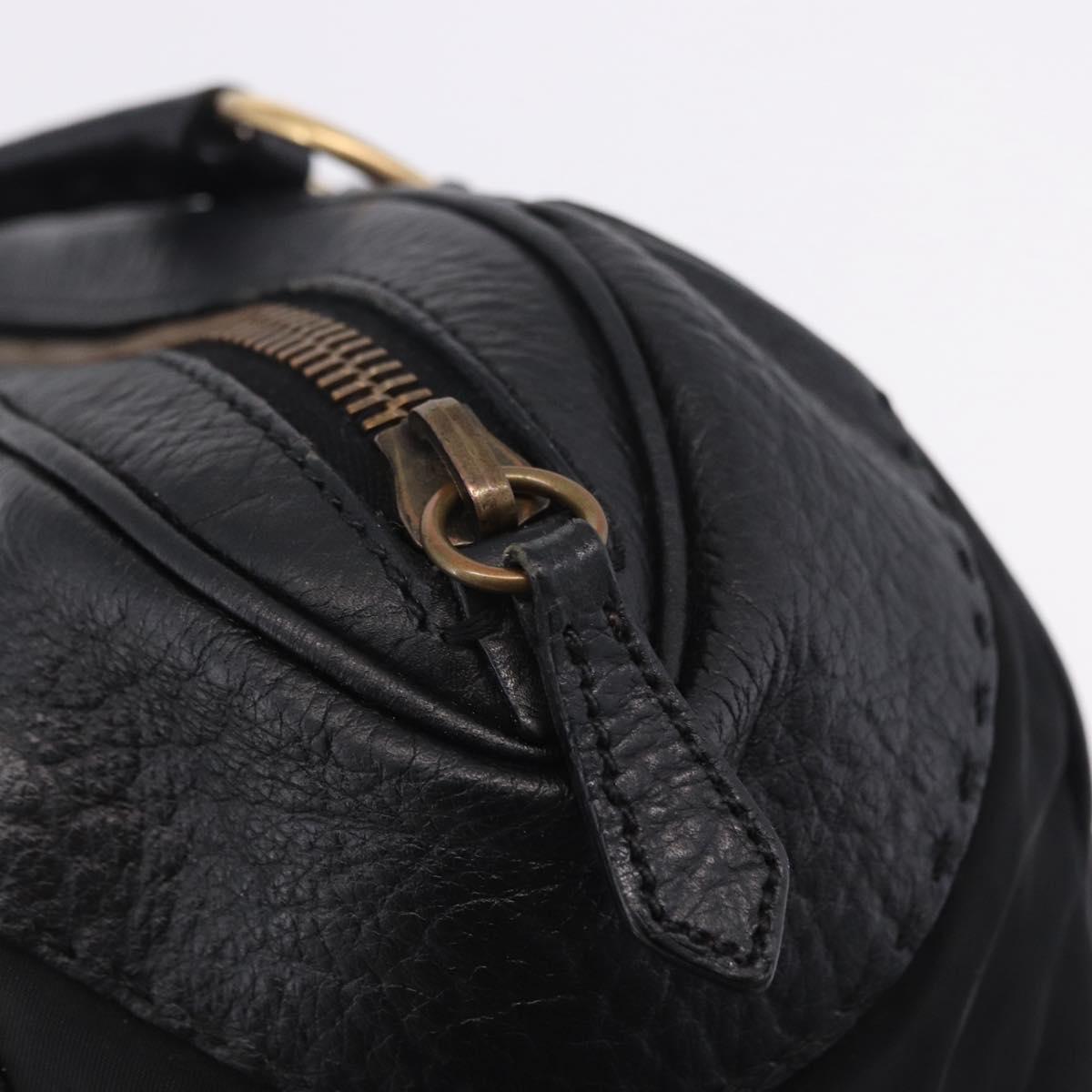 PRADA Shoulder Bag Leather nylon Black Gold Auth am12600V