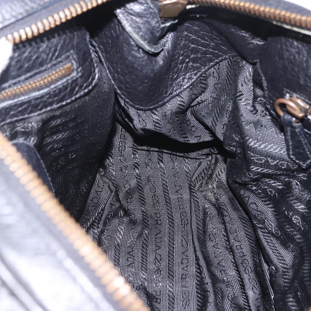 PRADA Shoulder Bag Leather nylon Black Gold Auth am12600V