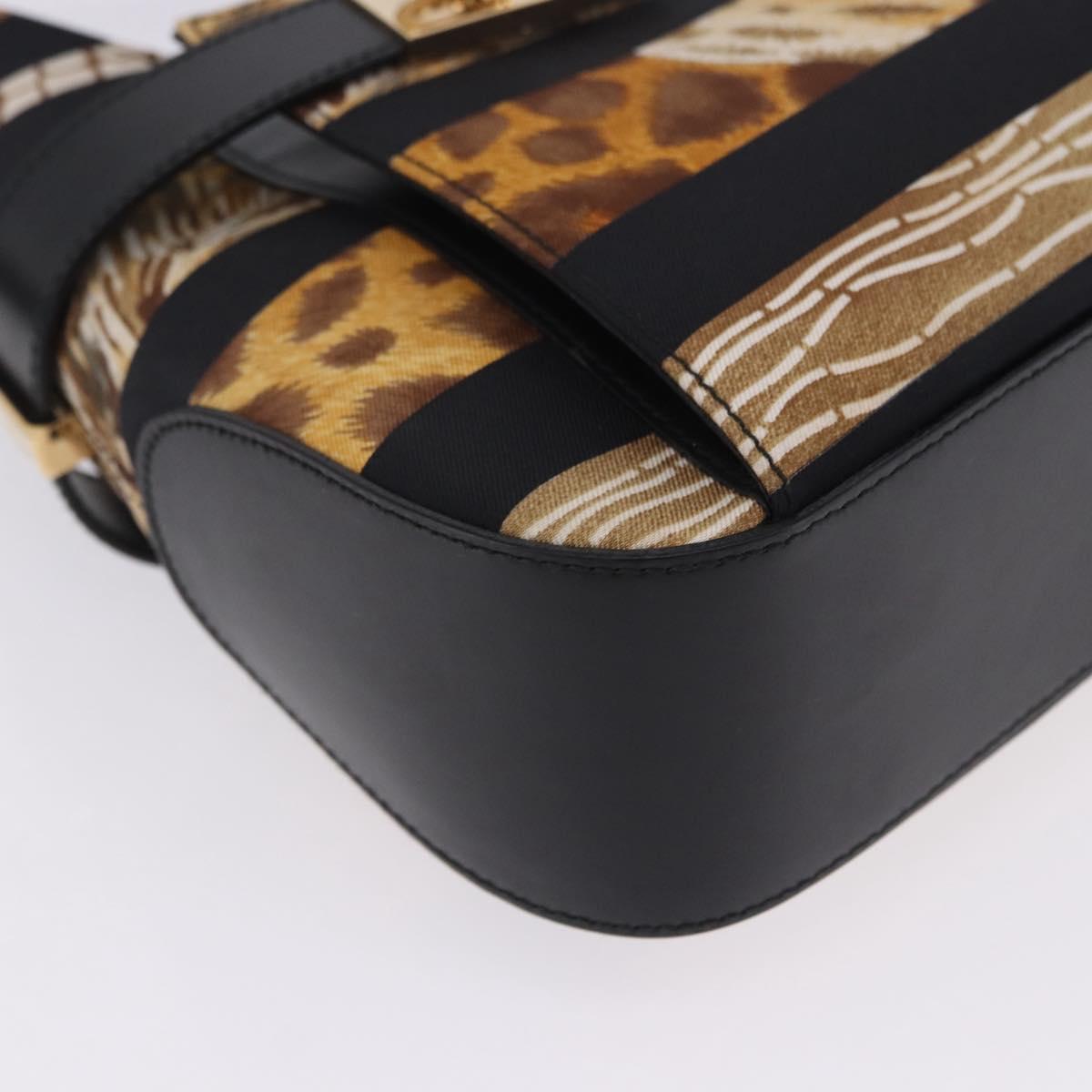 Salvatore Ferragamo Leopard Hand Bag Nylon Leather Beige Gold Auth am12601V