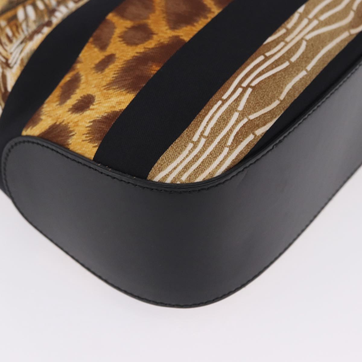 Salvatore Ferragamo Leopard Hand Bag Nylon Leather Beige Gold Auth am12601V