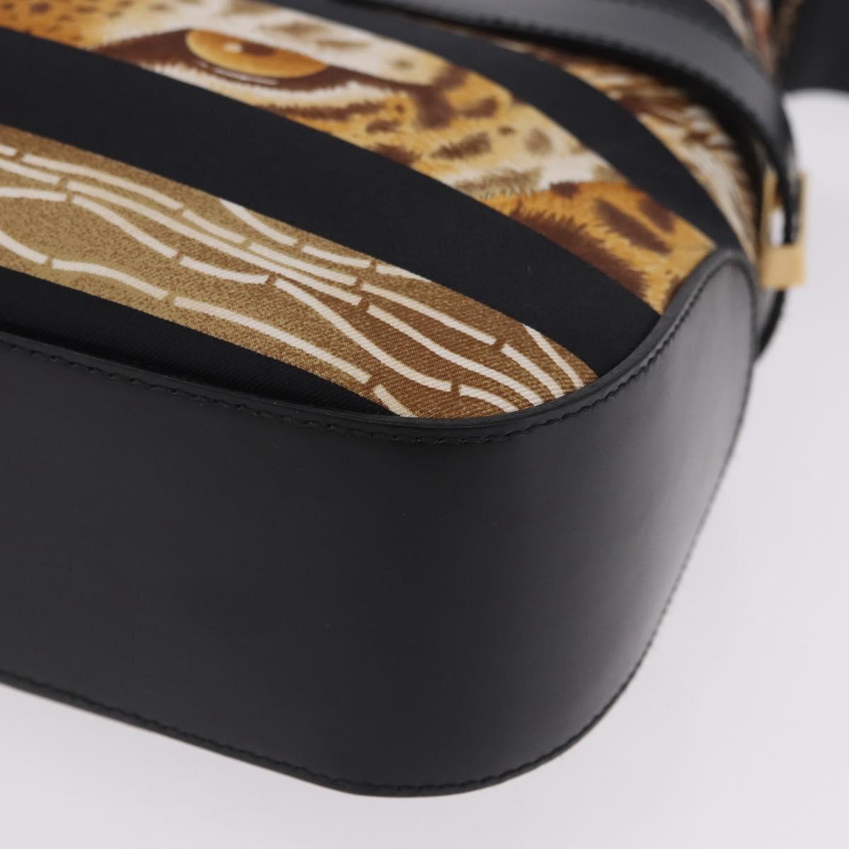 Salvatore Ferragamo Leopard Hand Bag Nylon Leather Beige Gold Auth am12601V