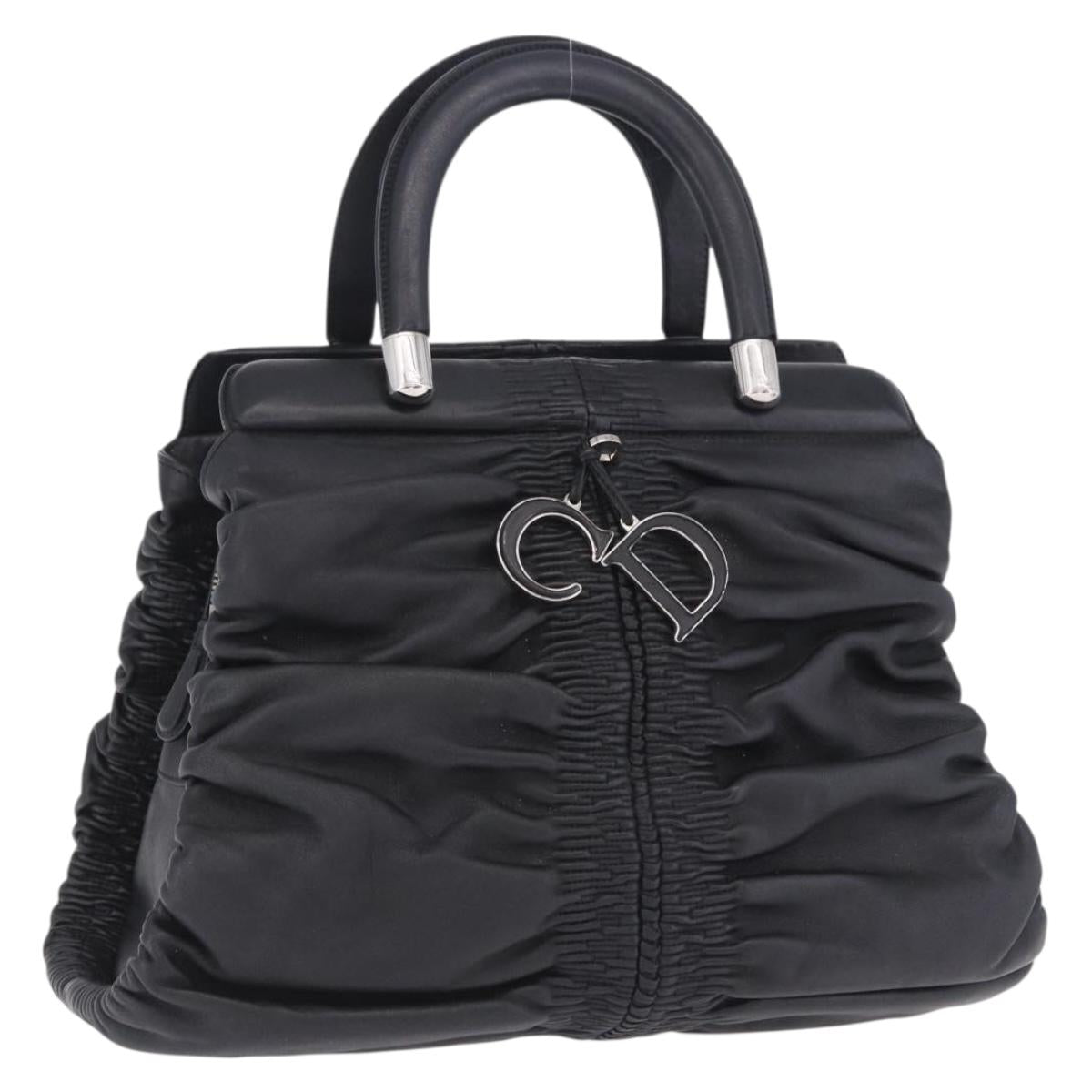 Christian Dior Carreño Hand Bag Leather Black Silver Auth am12602SAM