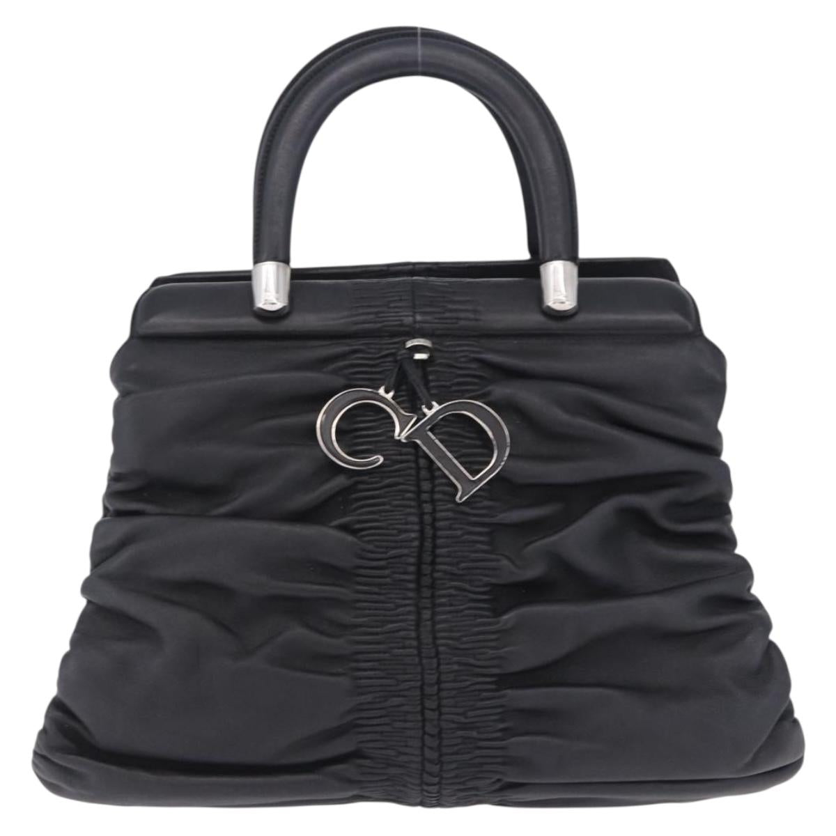 Christian Dior Carreño Hand Bag Leather Black Silver Auth am12602SAM