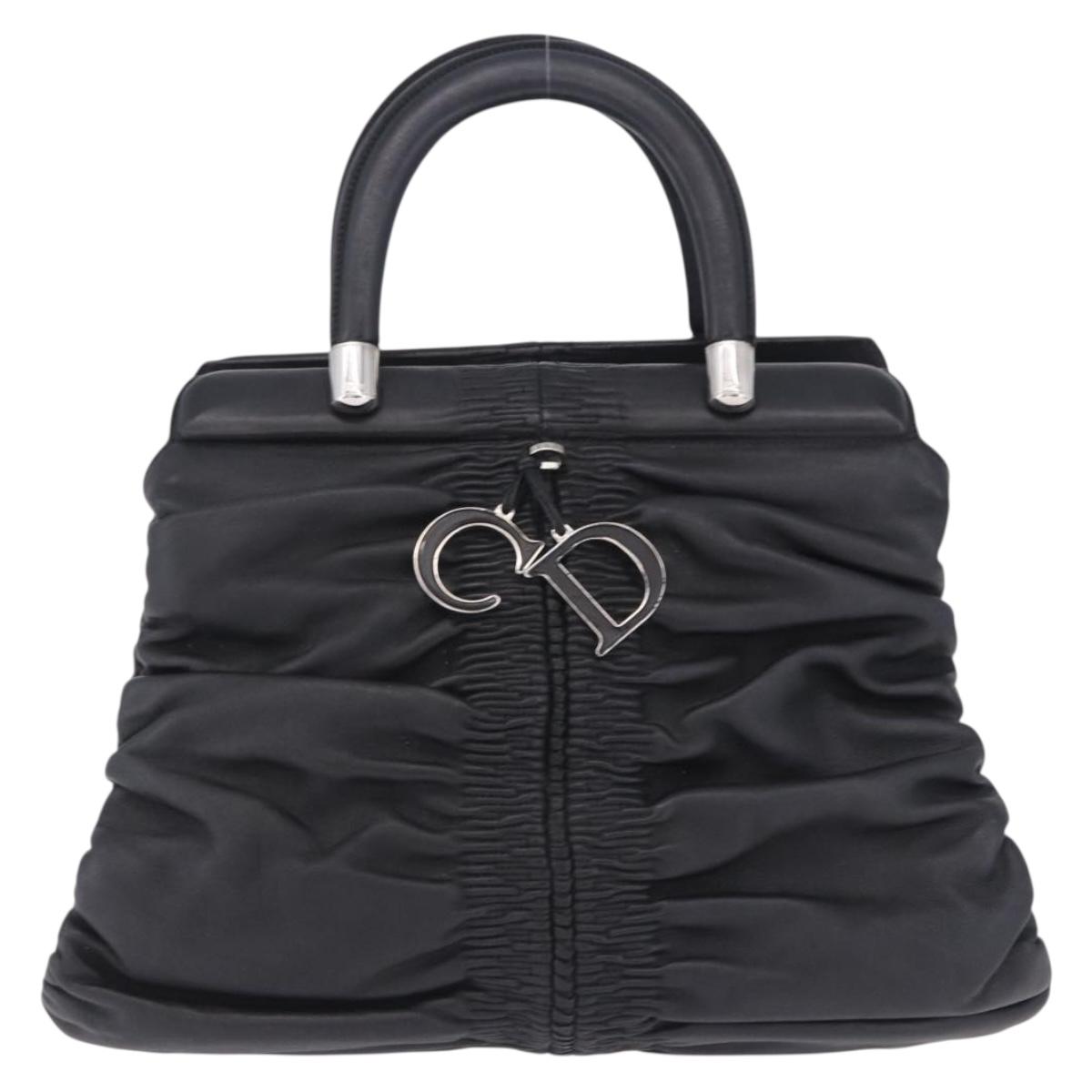 Christian Dior Carreño Hand Bag Leather Black Silver Auth am12602SAM