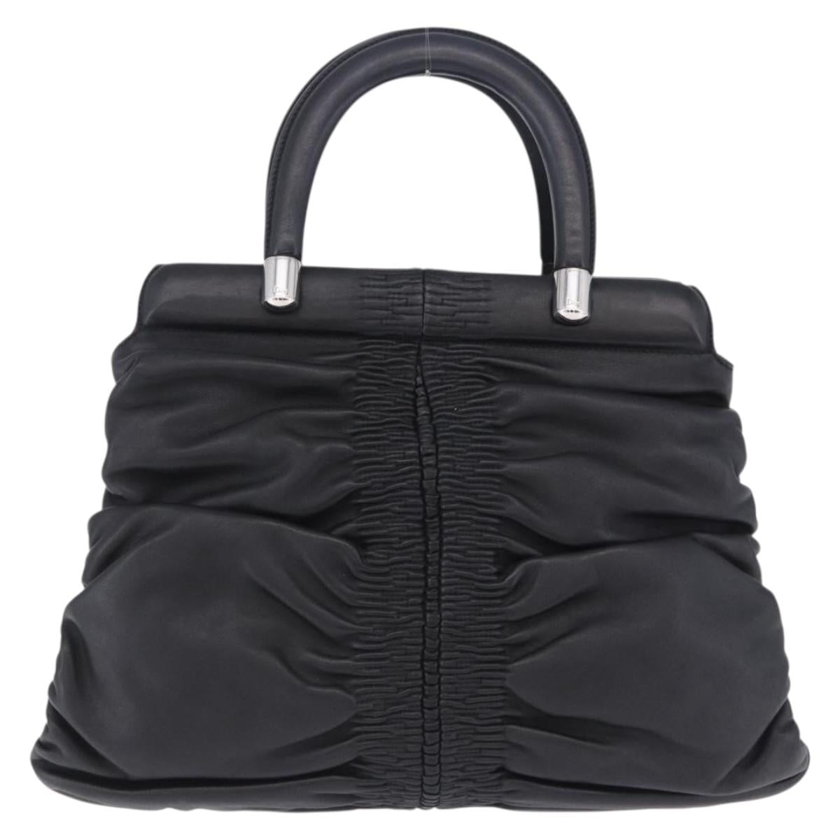 Christian Dior Carreño Hand Bag Leather Black Silver Auth am12602SAM