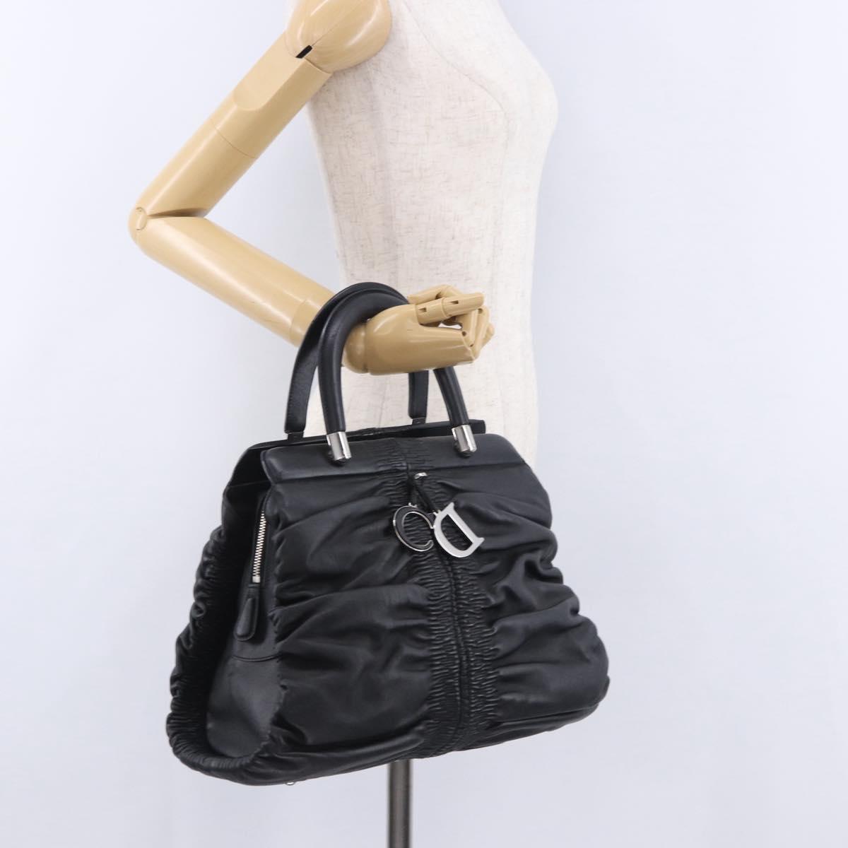 Christian Dior Carreño Hand Bag Leather Black Silver Auth am12602SAM