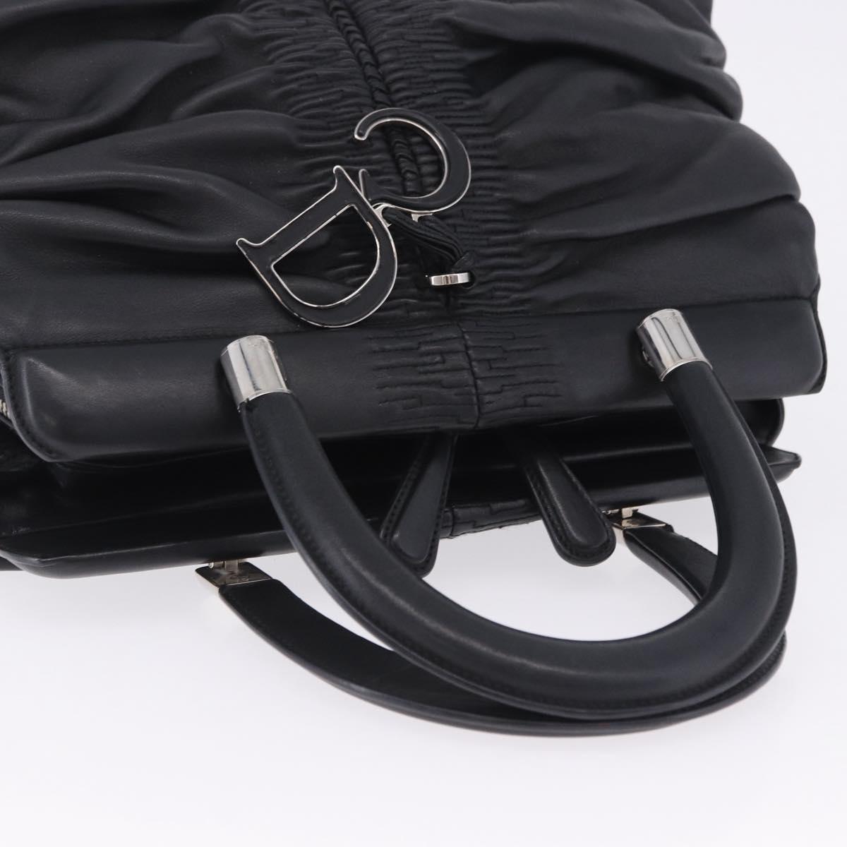 Christian Dior Carreño Hand Bag Leather Black Silver Auth am12602SAM